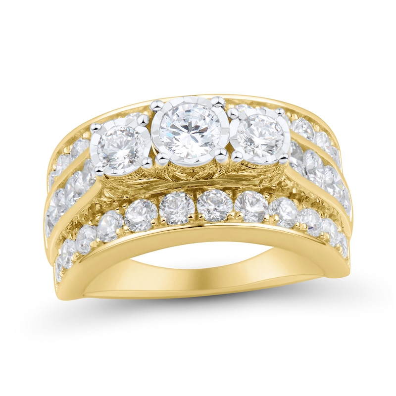 2.95 CT. T.W. Diamond Past Present Future® Miracle Stepped Edge Triple Row Engagement Ring in 14K Gold