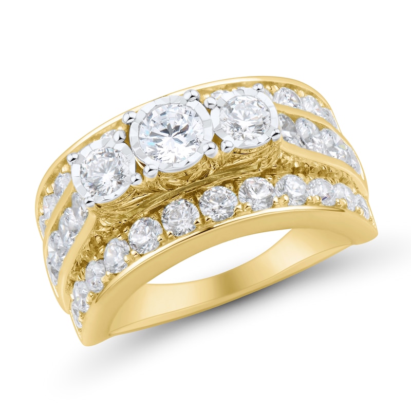 2.95 CT. T.W. Diamond Past Present Future® Miracle Stepped Edge Triple Row Engagement Ring in 14K Gold