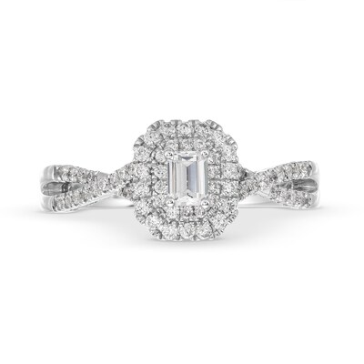 0.75 CT. Emerald-Cut Canadian Certified Diamond Double Framed Engagement Ring in 14K White Gold (I/SI2)