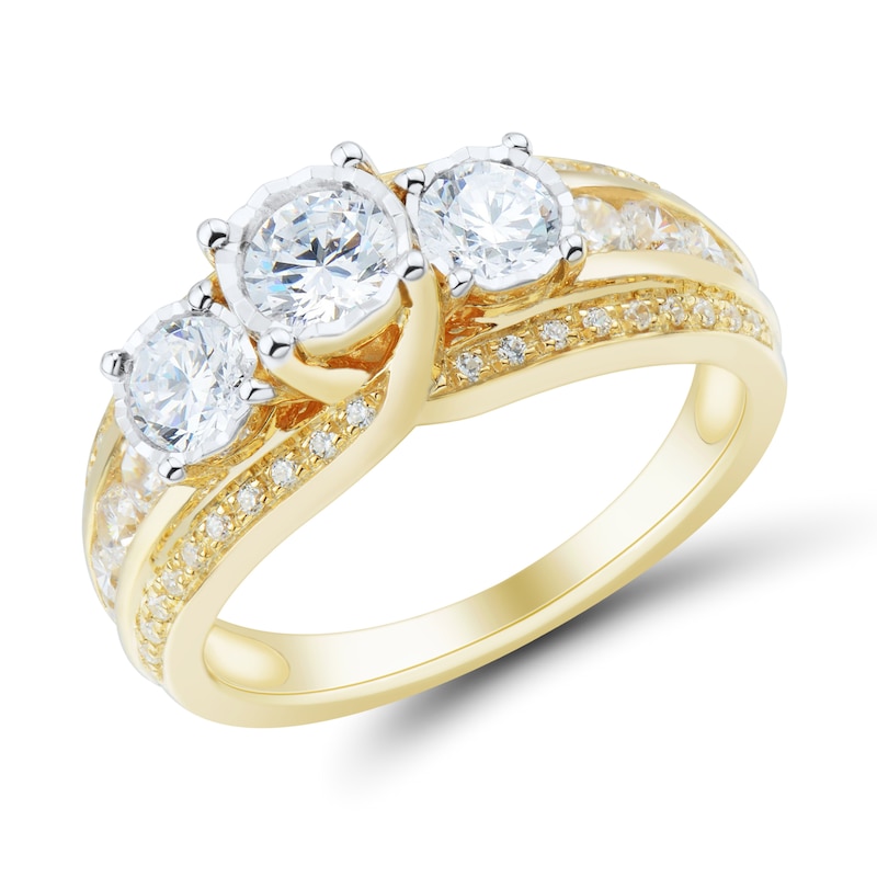 Main Image 2 of 1.45 CT. T.W. Diamond Past Present Future® Miracle Triple Row Engagement Ring in 14K Gold