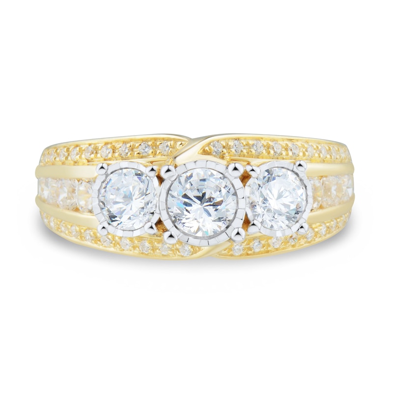 Main Image 3 of 1.45 CT. T.W. Diamond Past Present Future® Miracle Triple Row Engagement Ring in 14K Gold