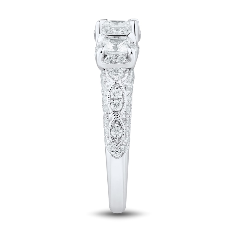 Main Image 2 of 1.45 CT. T.W. Princess-Cut Diamond Past Present Future® Cushion Frame Engagement Ring in 14K White Gold