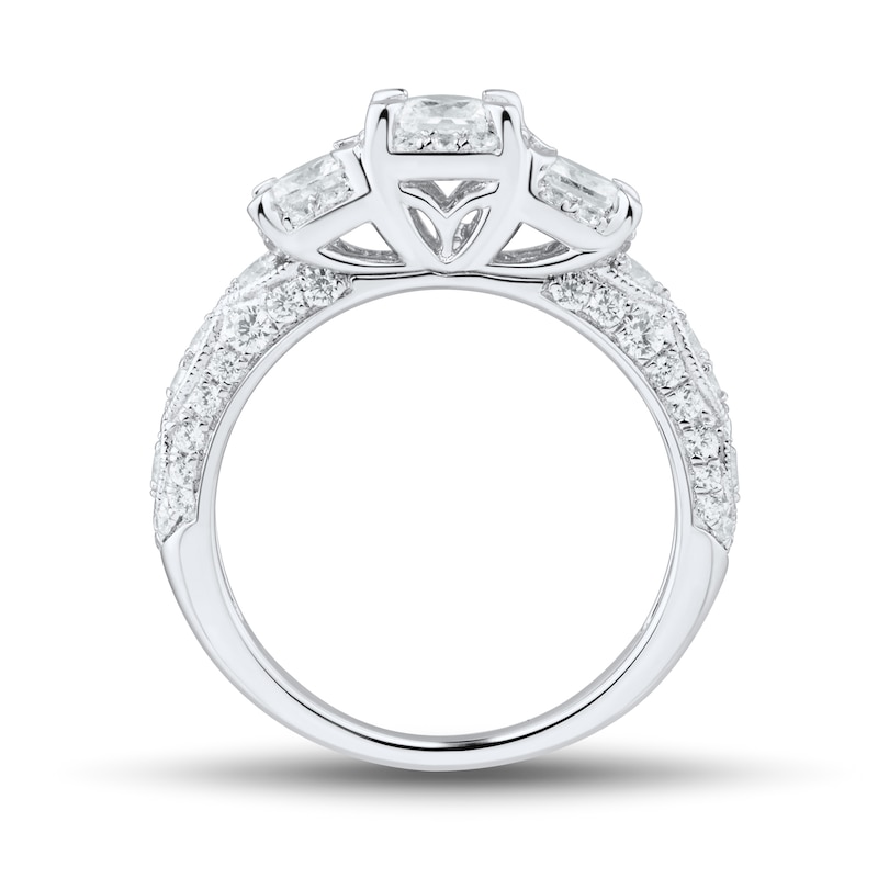1.45 CT. T.W. Princess-Cut Diamond Past Present Future® Cushion Frame Engagement Ring in 14K White Gold