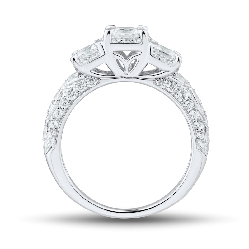 Main Image 3 of 1.45 CT. T.W. Princess-Cut Diamond Past Present Future® Cushion Frame Engagement Ring in 14K White Gold