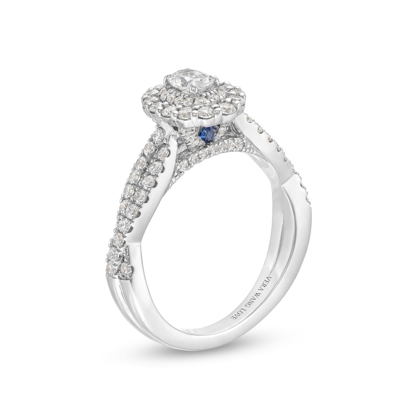 Vera Wang Love Collection 0.95 CT. T.W. Oval Diamond Double Frame Twist Shank Engagement Ring in 14K White Gold