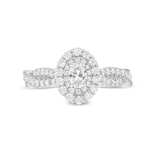 Vera Wang Love Collection 0.95 CT. T.W. Oval Diamond Double Frame Twist Shank Engagement Ring in 14K White Gold