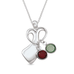 Mother's Bezel-Set Simulated Birthstone Charm Woman Figure Pendant in Sterling Silver (1-4 Stones)