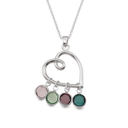 Mother's Bezel-Set Simulated Birthstone Charm Tilted Loop Heart Pendant in Sterling Silver (1-6 Stones)