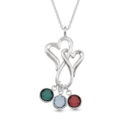 Mother's Bezel-Set Simulated Birthstone Charm Double Heart Pendant in Sterling Silver (1-4 Stones)