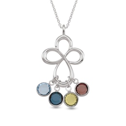 Mother's Bezel-Set Simulated Birthstone Charm Loop Cross Pendant in Sterling Silver (1-4 Stones)