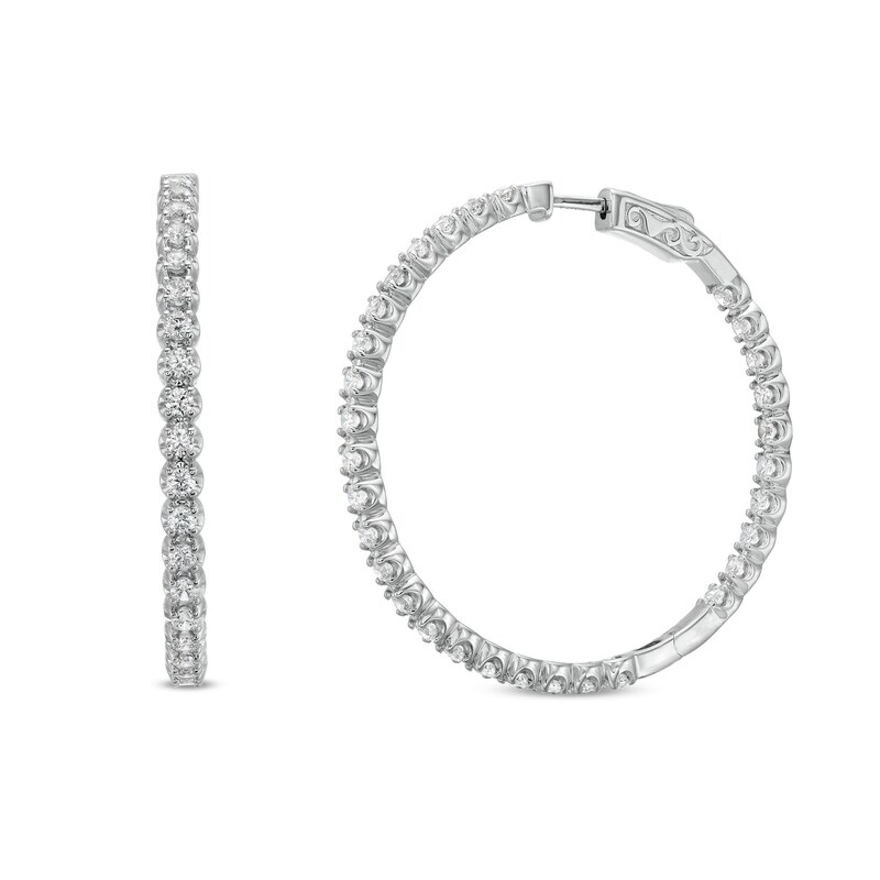 Italian Gold 4.00 CT. T.W. Certified Inside-Out Hoop Earrings in 18K White Gold (I/SI2)