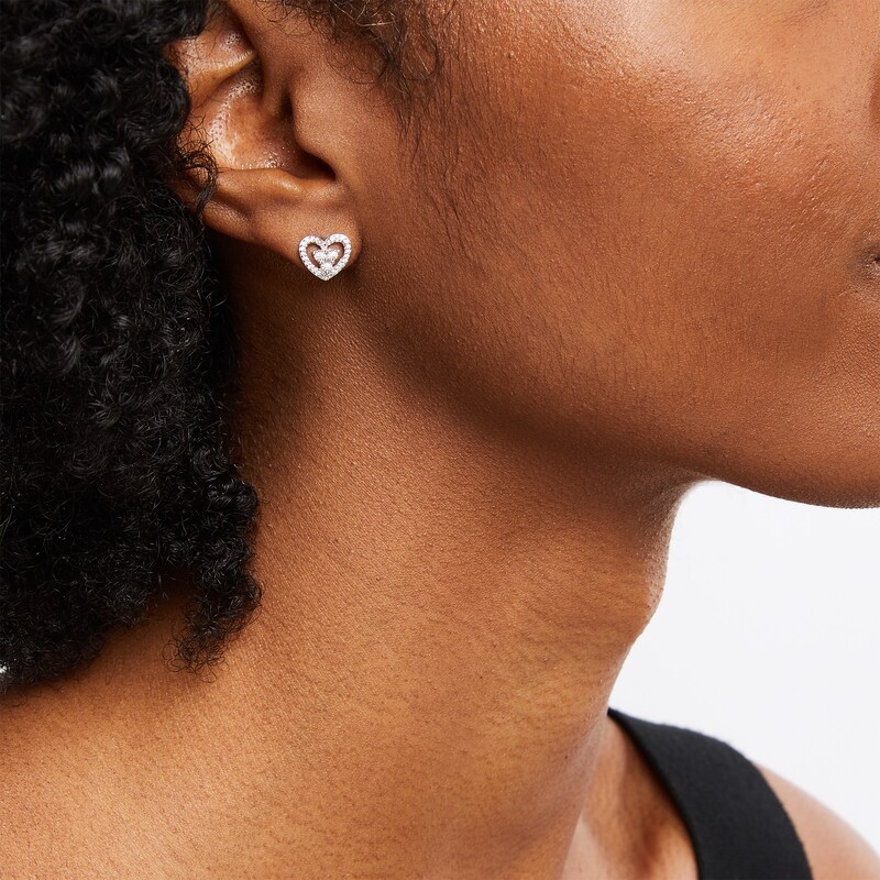 Main Image 2 of 0.15 CT. T.W. Diamond Heart Stud Earrings in Sterling silver