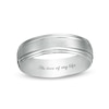 Thumbnail Image 1 of 6.0mm Engravable Stepped Edge Satin-Finish Comfort-Fit Wedding Band in 14K White Gold (1 Line)