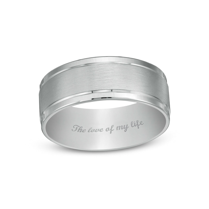 Men's 8.0mm Engravable Brush-Finish Comfort-Fit Wedding Band in 14K White Gold (1 Line)|Peoples Jewellers