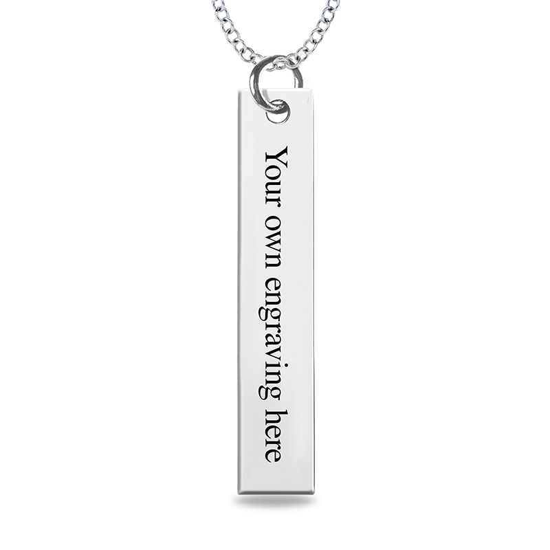 Main Image 3 of Engravable Name Baby Footprint Vertical Bar Pendant in 10K White, Yellow or Rose Gold (1 Image and 2 Lines)