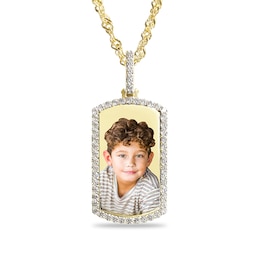 1.06 CT. T.W. Diamond Frame Engravable Photo Dog Tag Pendant in 10K Gold (1 Image and 4 Lines) - 24"
