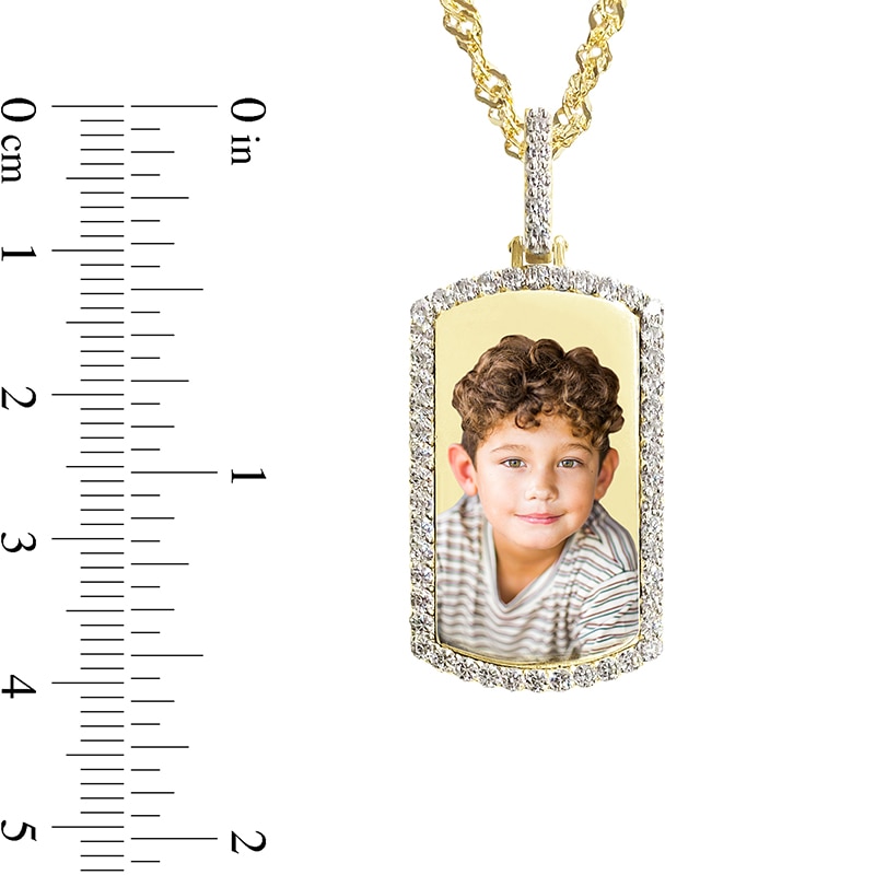 Main Image 3 of 1.06 CT. T.W. Diamond Frame Engravable Photo Dog Tag Pendant in 10K Gold (1 Image and 4 Lines) - 24"