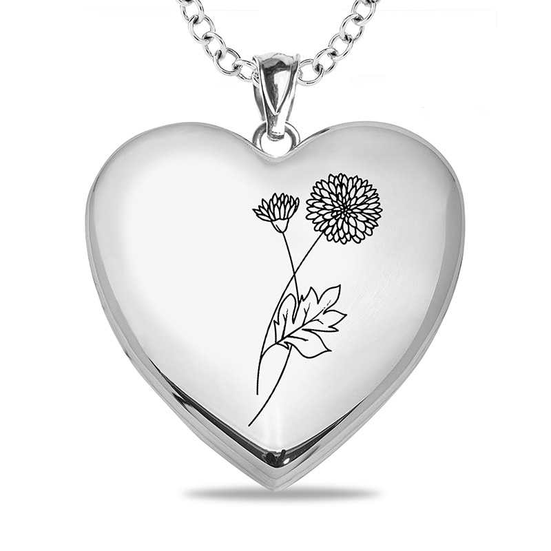 Main Image 1 of Birth Flower and Photo Heart Locket in Sterling Silver (1 Month, Line and 1-2 Images)