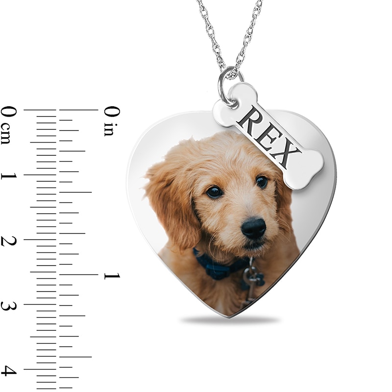 Main Image 4 of Engravable Photo Heart Dog Pendant with Name Bone Charm in Sterling Silver (1 Image, 1 Name and 4 Lines)