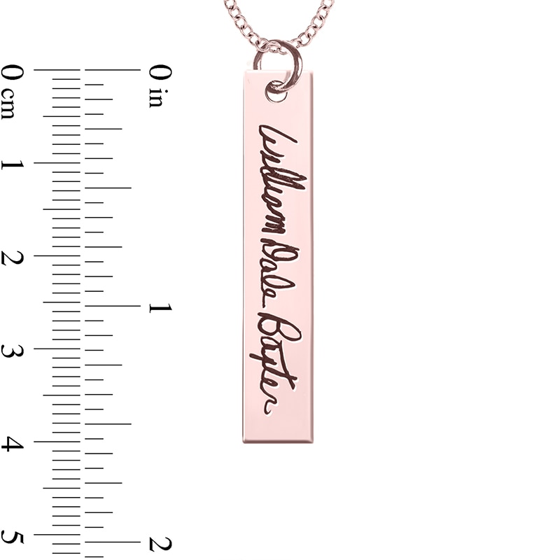 Main Image 4 of Engravable Your Own Handwriting Vertical Bar Pendant in 10K White, Yellow or Rose Gold (1 Image and Line)