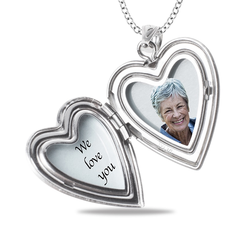 Main Image 3 of Engravable Enamel Rose Floral "I Love You" Photo Heart Locket in Sterling Silver (1-2 Images and 3 Lines)