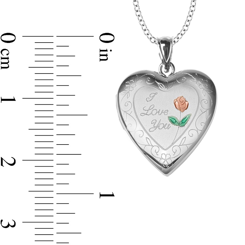 Main Image 4 of Engravable Enamel Rose Floral "I Love You" Photo Heart Locket in Sterling Silver (1-2 Images and 3 Lines)