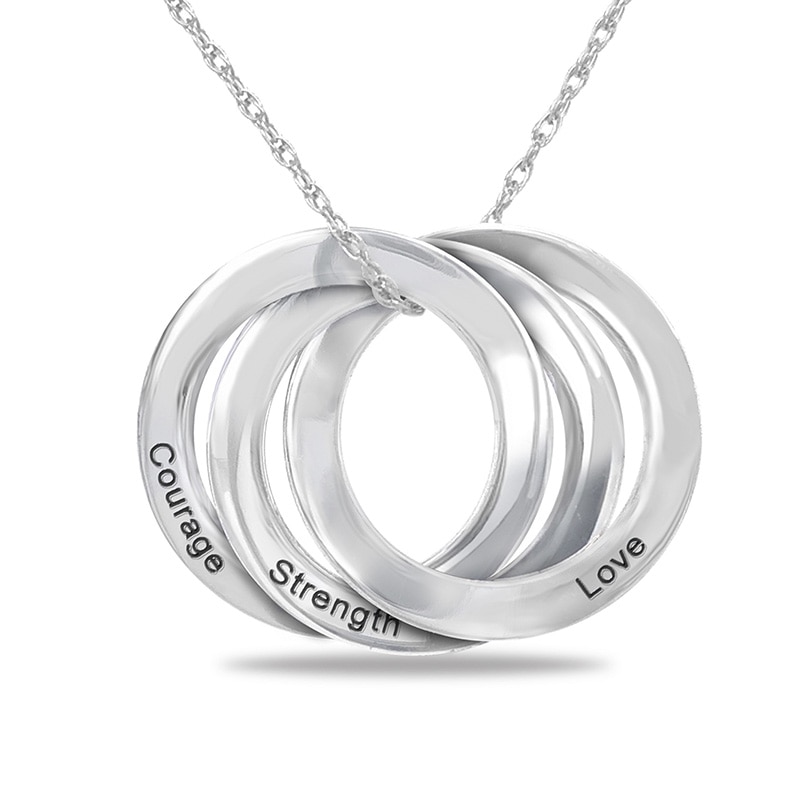 Main Image 1 of Engravable Inspirational Triple Interlocking Rings Pendant in Sterling Silver (1-3 Lines)