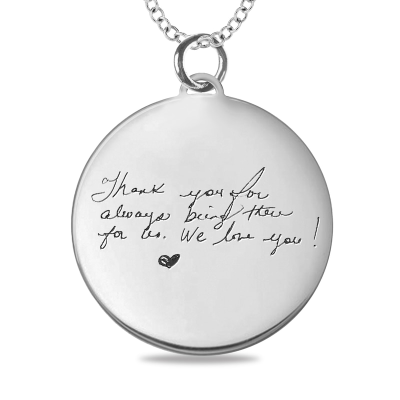 Main Image 1 of Engravable Your Own Handwriting Disc Pendant in 10K White, Yellow or Rose Gold (1 Image and 4 Lines)