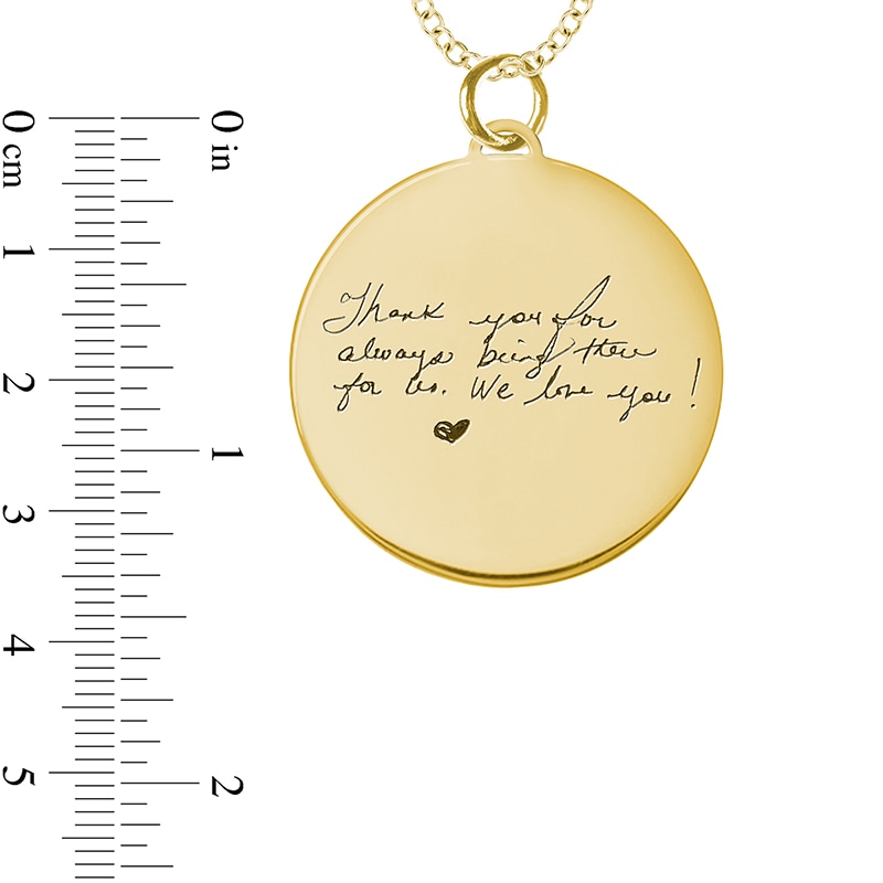 Main Image 4 of Engravable Your Own Handwriting Disc Pendant in 10K White, Yellow or Rose Gold (1 Image and 4 Lines)
