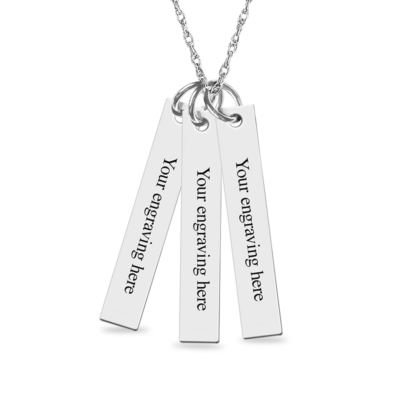 Main Image 3 of Engravable Your Own Handwriting Triple Vertical Bar Pendant in Sterling Silver (3 Images and 3 Lines)