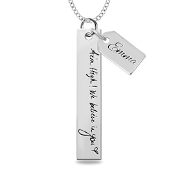 Engravable Your Own Handwriting and Name Tag Charm Vertical Bar Pendant in Sterling Silver (1 Image and Line)