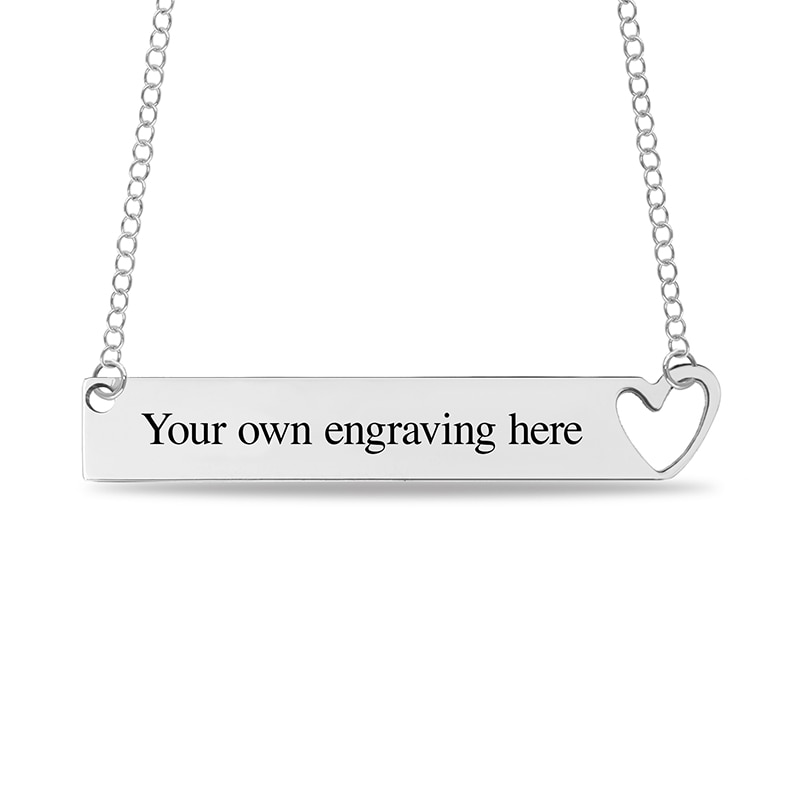 Main Image 3 of Engravable Cut-Out Heart Your Own Handwriting Bar Necklace in Sterling Silver (1 Image and Line)