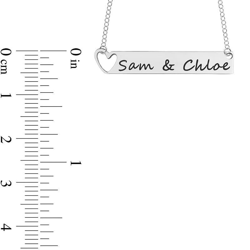 Main Image 4 of Engravable Cut-Out Heart Your Own Handwriting Bar Necklace in Sterling Silver (1 Image and Line)