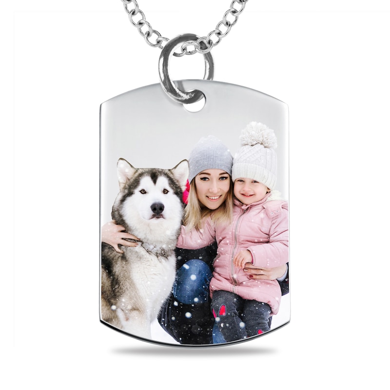 Main Image 1 of Medium Engravable Photo Dog Tag Pendant in Sterling Silver (1 Image and 3 Lines)