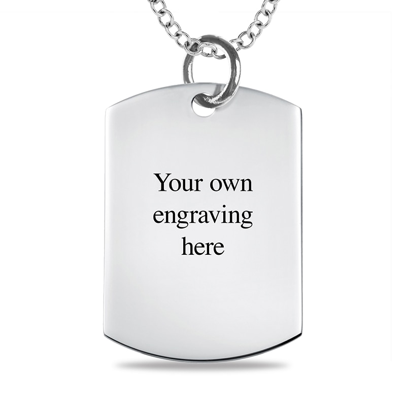 Main Image 3 of Medium Engravable Photo Dog Tag Pendant in Sterling Silver (1 Image and 3 Lines)