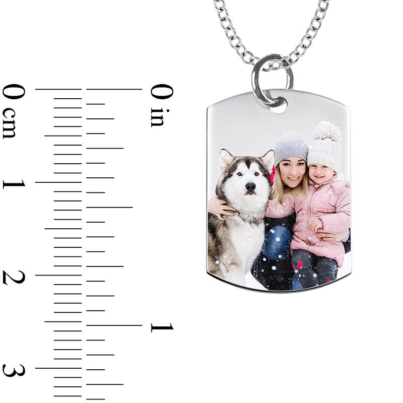 Main Image 4 of Medium Engravable Photo Dog Tag Pendant in Sterling Silver (1 Image and 3 Lines)