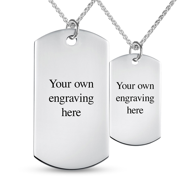 Main Image 2 of Couple's Fingerprint Engravable Dog Tag Pendant Set in Sterling Silver (2 Fingerprints and 5 Lines)