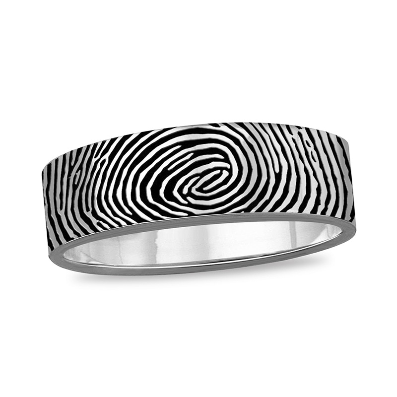 Main Image 1 of 6.0mm Engravable Print Comfort-Fit Wedding Band in Sterling Silver (1 Image and Line)