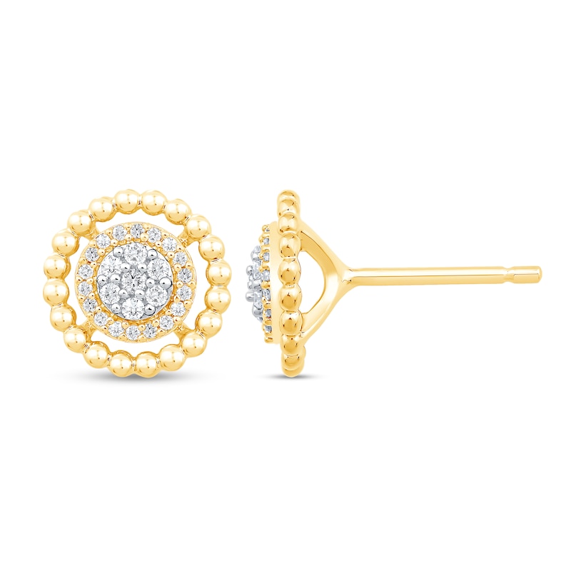 0.18 CT. T.W. Multi-Diamond Beaded Circle Frame Stud Earrings in 10K Gold|Peoples Jewellers