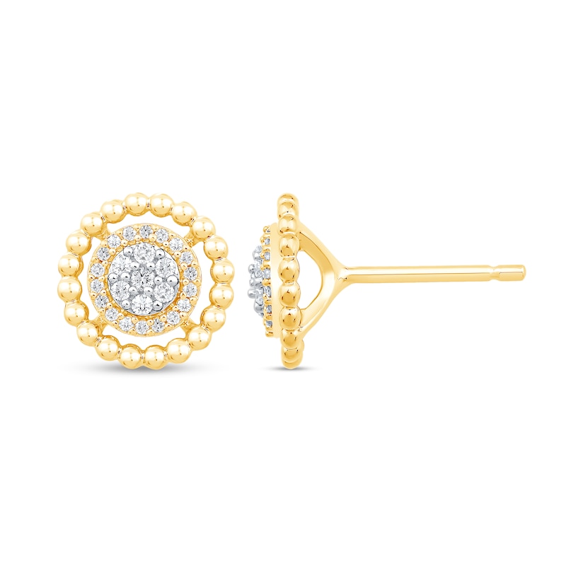 0.18 CT. T.W. Multi-Diamond Beaded Circle Frame Stud Earrings in 10K Gold|Peoples Jewellers