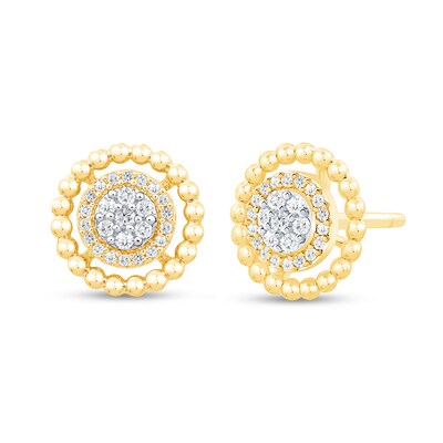 0.18 CT. T.W. Multi-Diamond Beaded Circle Frame Stud Earrings in 10K Gold