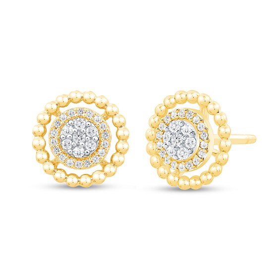 0.18 CT. T.W. Multi-Diamond Beaded Circle Frame Stud Earrings in 10K Gold