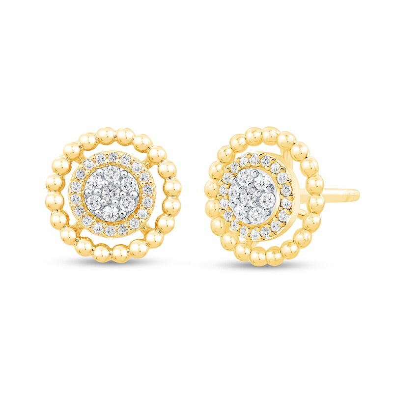 0.18 CT. T.W. Multi-Diamond Beaded Circle Frame Stud Earrings in 10K Gold