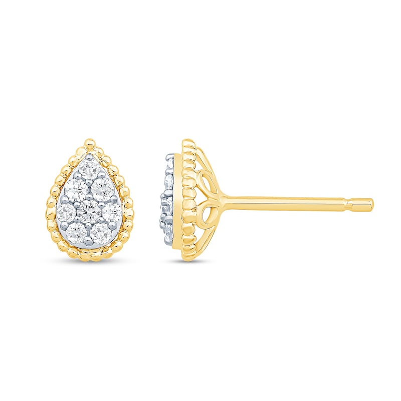 0.23 CT. T.W. Pear-Shaped Multi-Diamond Bead Frame Stud Earrings in 10K Gold|Peoples Jewellers