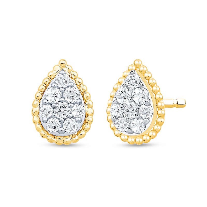 Main Image 2 of 0.23 CT. T.W. Pear-Shaped Multi-Diamond Bead Frame Stud Earrings in 10K Gold