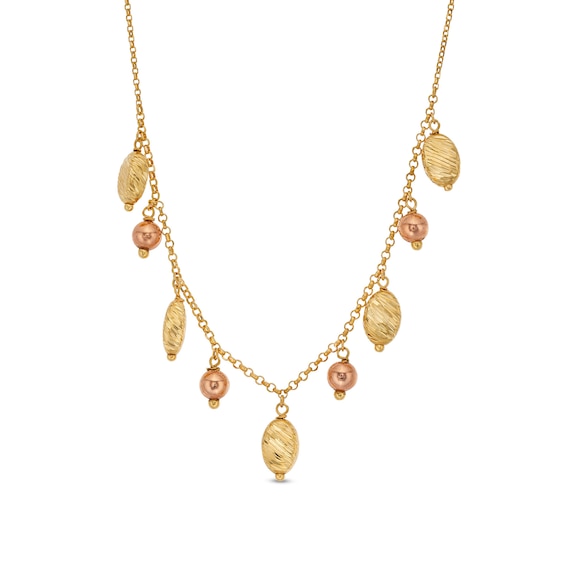 Dangle Bead Necklace in Hollow 18K Two Tone Gold