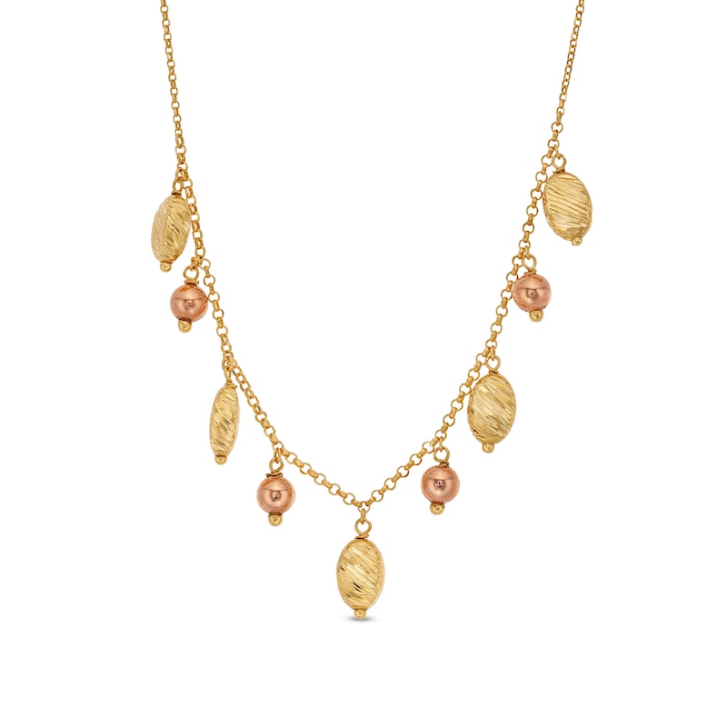 Dangle Bead Necklace in Hollow 18K Two Tone Gold