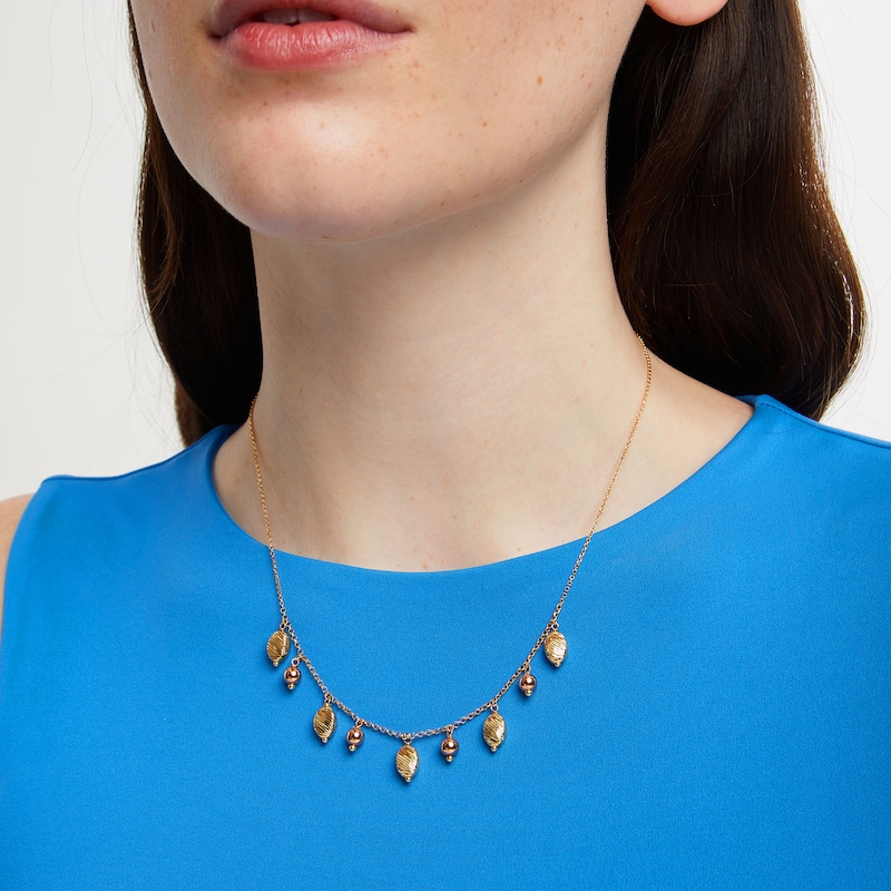 Dangle Bead Necklace in Hollow 18K Two Tone Gold