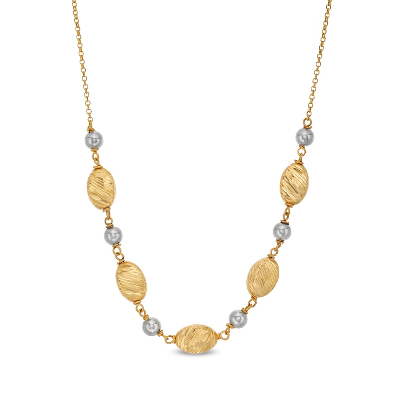 Italian Gold Bead Station Necklace in Hollow 18K Two Tone Gold|Peoples Jewellers