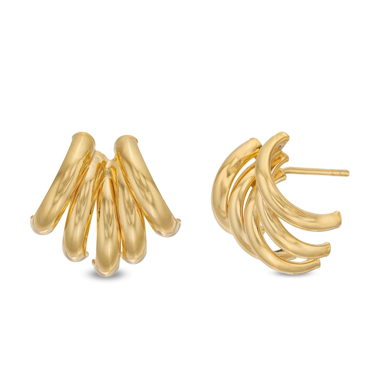 Italian Gold Fan Button Stud Earrings Hollow 18K Gold|Peoples Jewellers